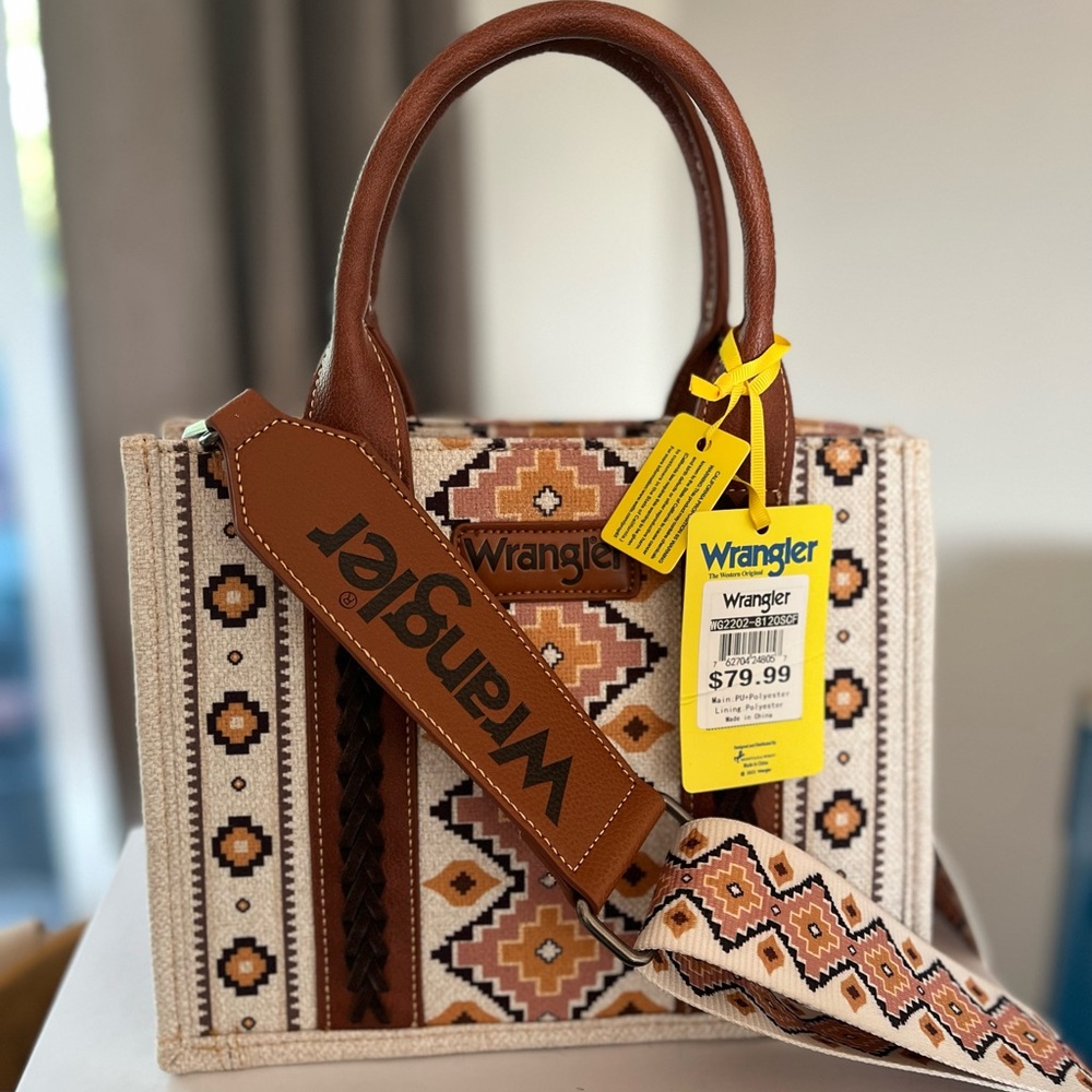 Wrangler Southwestern Dual Sided Print Canvas Tote/Crossbody Collection
